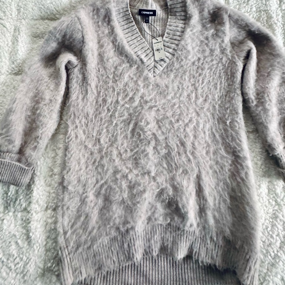 Express NWT Fuzzy Gray Sweater